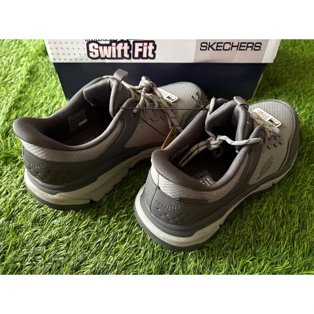 Skechers Womens 7.5 Swift Fit D'Lux Journey Hiking Shoes Charcoal Purple 179442